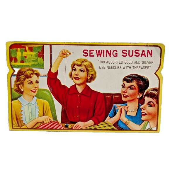 Sewing Susan Gold and Silver Eye Needle Pack Case Vintage 1960's  Ephemera Paper - Picture 3 of 8